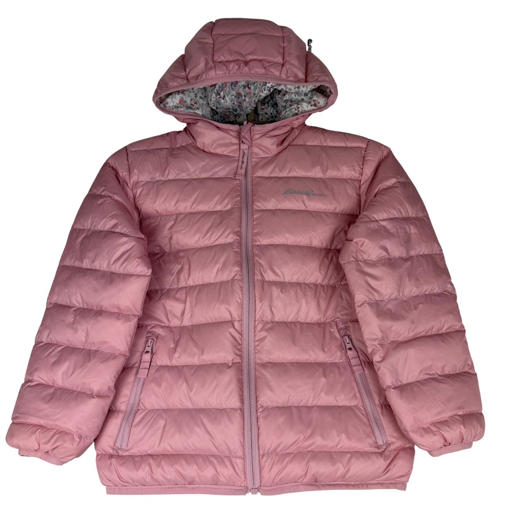 Eddie Bauer Reversible Puffer Jacket Kids 5/6 (XS) Pink Floral Splatter Down